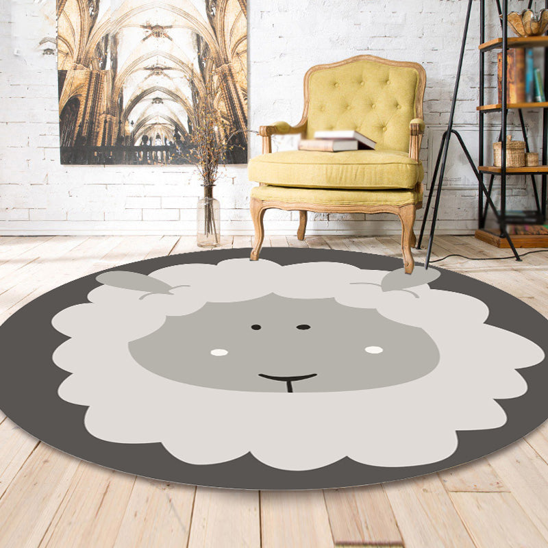 Lisslune | Dark Color Cartoon Area Rug Synthetic Animal Head Carpet Stain Resistant Non-Slip Rug for Children's Room