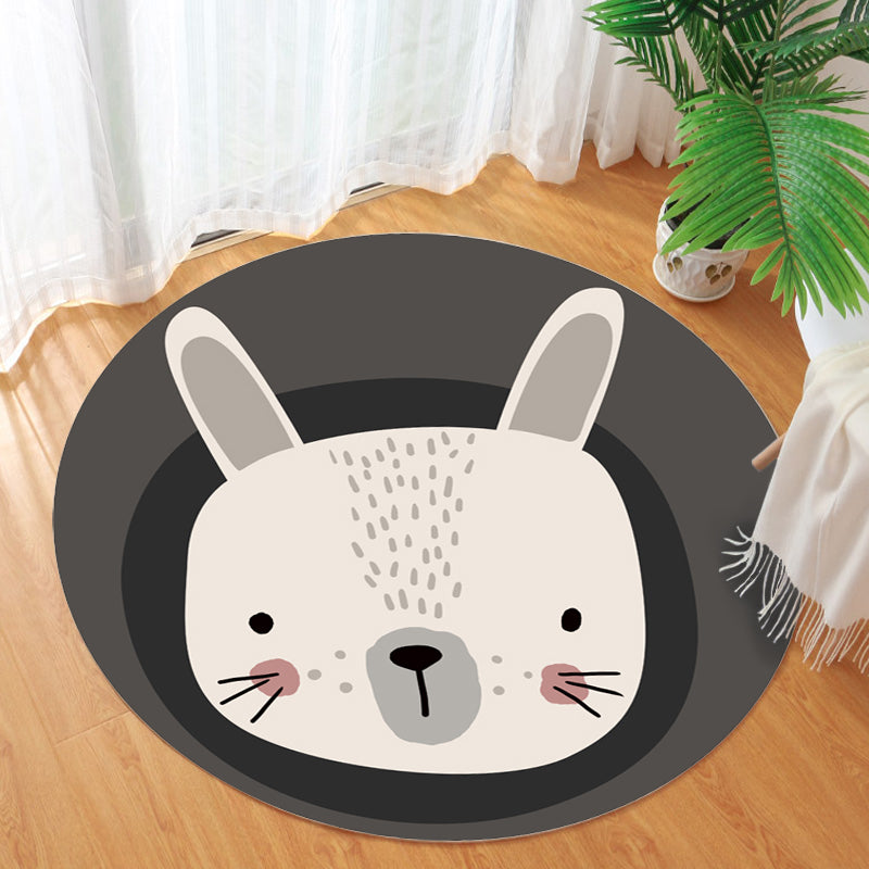 Lisslune | Dark Color Cartoon Area Rug Synthetic Animal Head Carpet Stain Resistant Non-Slip Rug for Children's Room