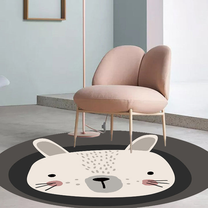 Lisslune | Dark Color Cartoon Area Rug Synthetic Animal Head Carpet Stain Resistant Non-Slip Rug for Children's Room