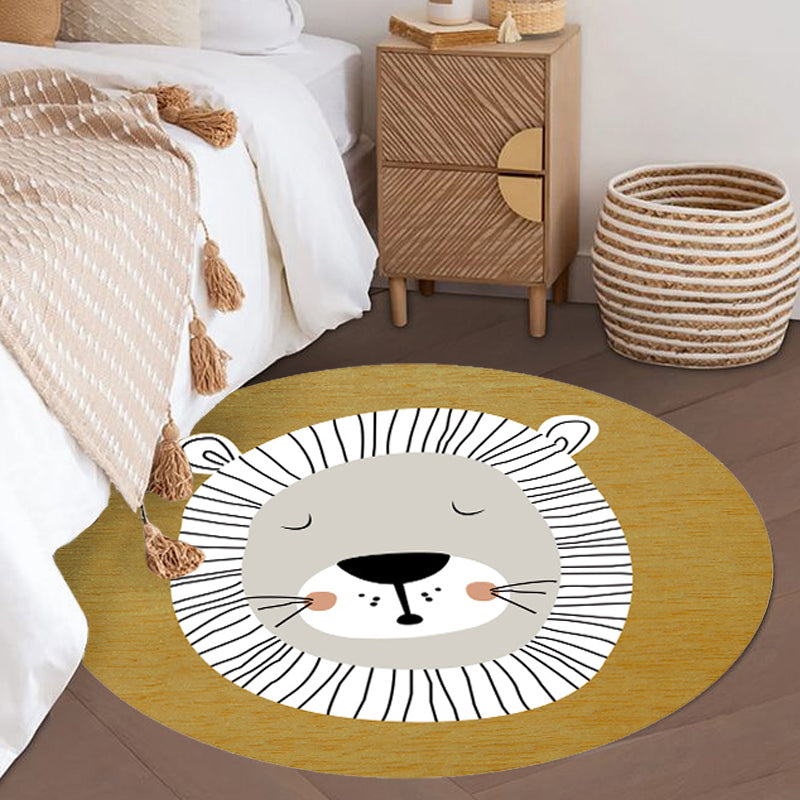 Lisslune | Dark Color Cartoon Area Rug Synthetic Animal Head Carpet Stain Resistant Non-Slip Rug for Children's Room