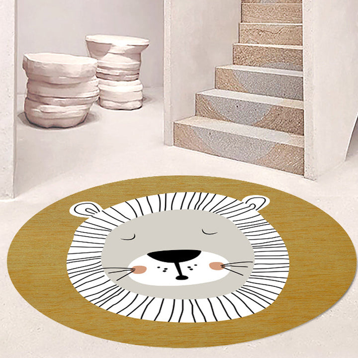 Lisslune | Dark Color Cartoon Area Rug Synthetic Animal Head Carpet Stain Resistant Non-Slip Rug for Children's Room