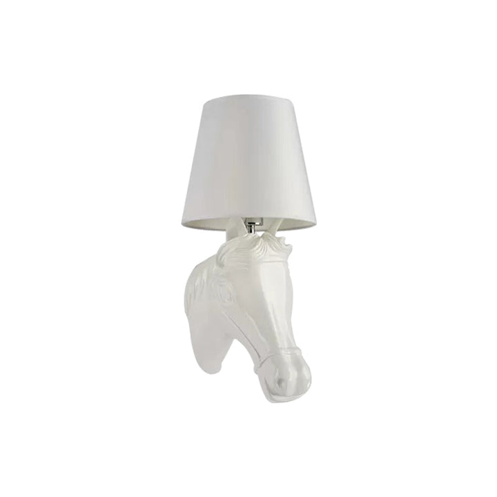 Skørter | 1 Head Horse Head Wall Lamp with Bucket Shade Rustic Resin Wall Lamp in White for Nightstand