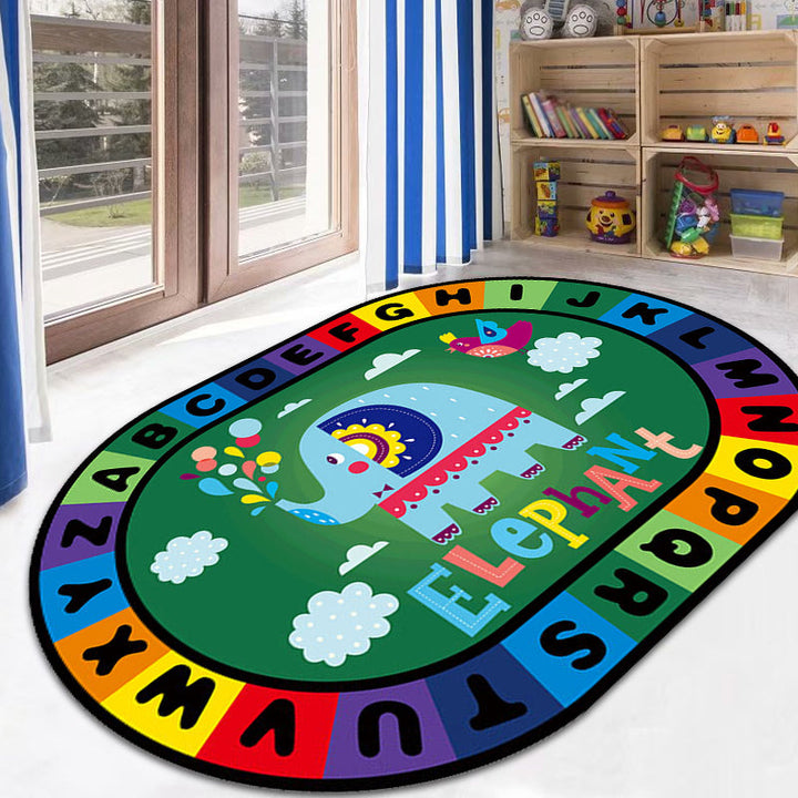 Lisslune | Stylish Letters and Animals Carpet Multi-Colored Cartoon Carpet Synthetic Non-Slip Educational Carpet