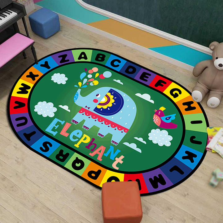 Lisslune | Stylish Letters and Animals Carpet Multi-Colored Cartoon Carpet Synthetic Non-Slip Educational Carpet