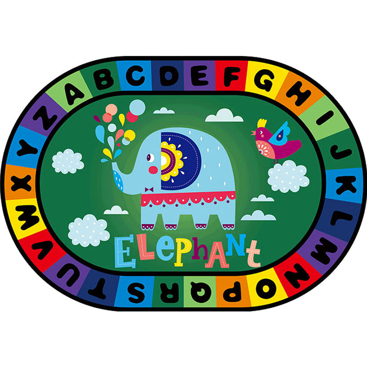 Lisslune | Stylish Letters and Animals Carpet Multi-Colored Cartoon Carpet Synthetic Non-Slip Educational Carpet
