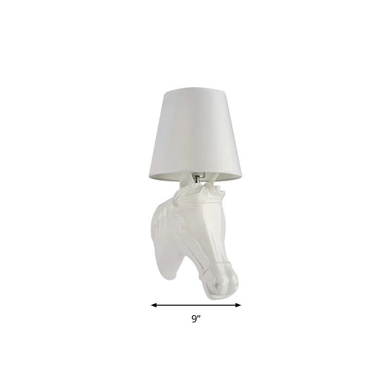 Skørter | 1 Head Horse Head Wall Lamp with Bucket Shade Rustic Resin Wall Lamp in White for Nightstand