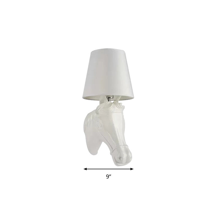 Skørter | 1 Head Horse Head Wall Lamp with Bucket Shade Rustic Resin Wall Lamp in White for Nightstand