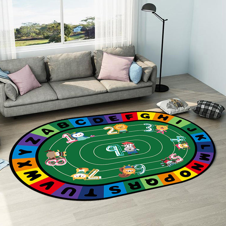 Lisslune | Stylish Letters and Animals Carpet Multi-Colored Cartoon Carpet Synthetic Non-Slip Educational Carpet