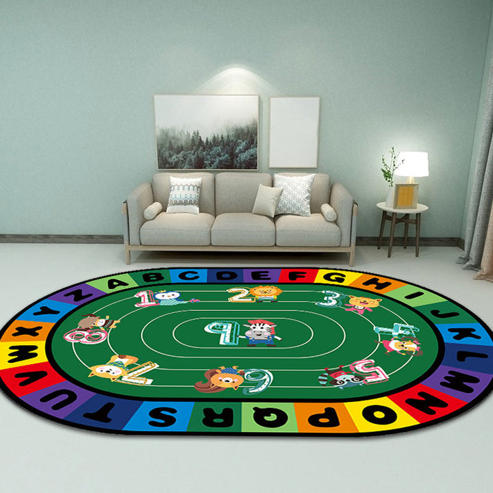 Lisslune | Stylish Letters and Animals Carpet Multi-Colored Cartoon Carpet Synthetic Non-Slip Educational Carpet