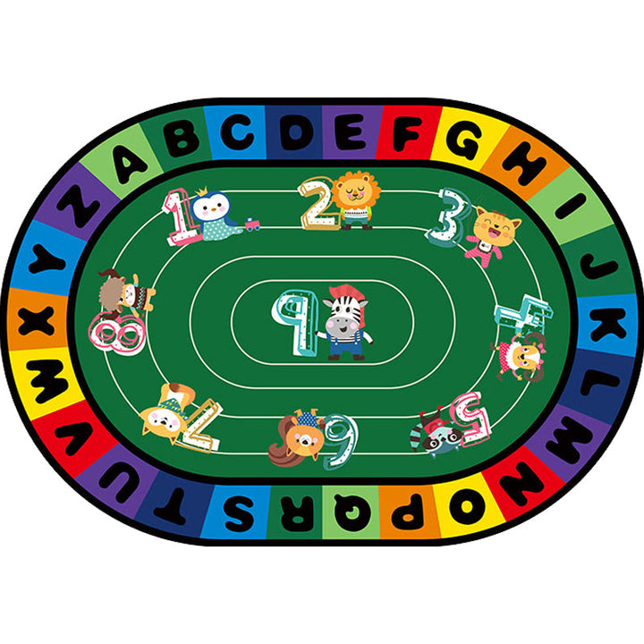 Lisslune | Stylish Letters and Animals Carpet Multi-Colored Cartoon Carpet Synthetic Non-Slip Educational Carpet