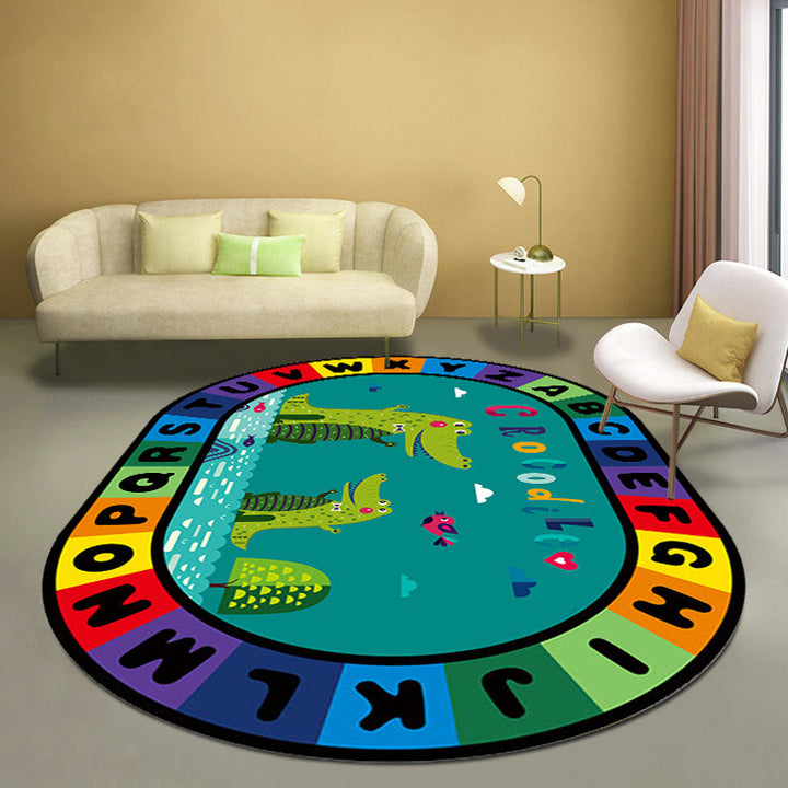 Lisslune | Stylish Letters and Animals Carpet Multi-Colored Cartoon Carpet Synthetic Non-Slip Educational Carpet