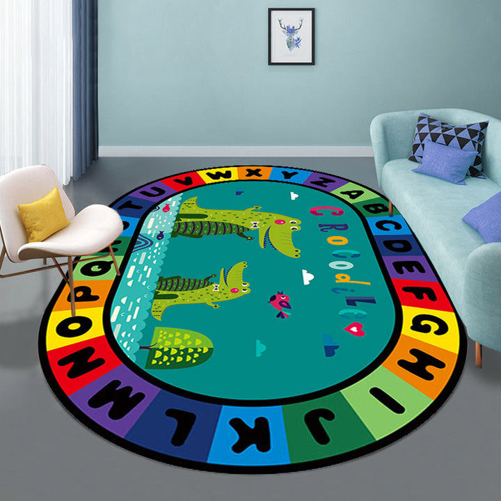 Lisslune | Stylish Letters and Animals Carpet Multi-Colored Cartoon Carpet Synthetic Non-Slip Educational Carpet