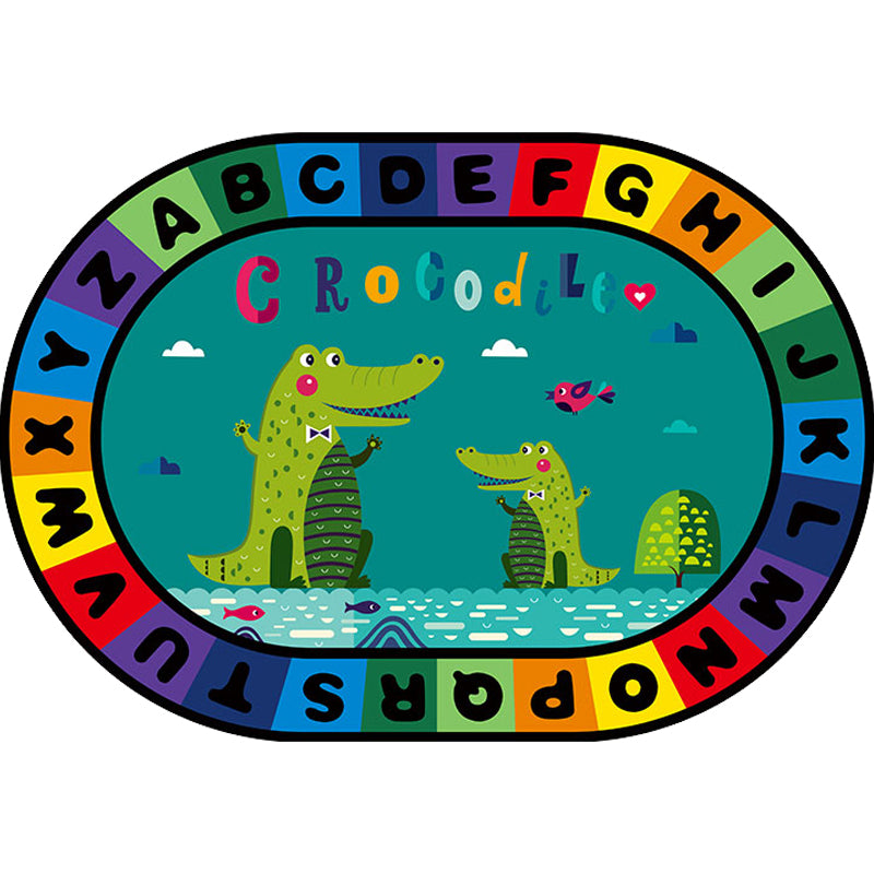 Lisslune | Stylish Letters and Animals Carpet Multi-Colored Cartoon Carpet Synthetic Non-Slip Educational Carpet