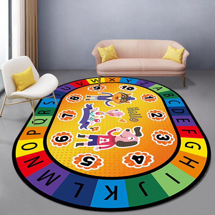 Lisslune | Stylish Letters and Animals Carpet Multi-Colored Cartoon Carpet Synthetic Non-Slip Educational Carpet