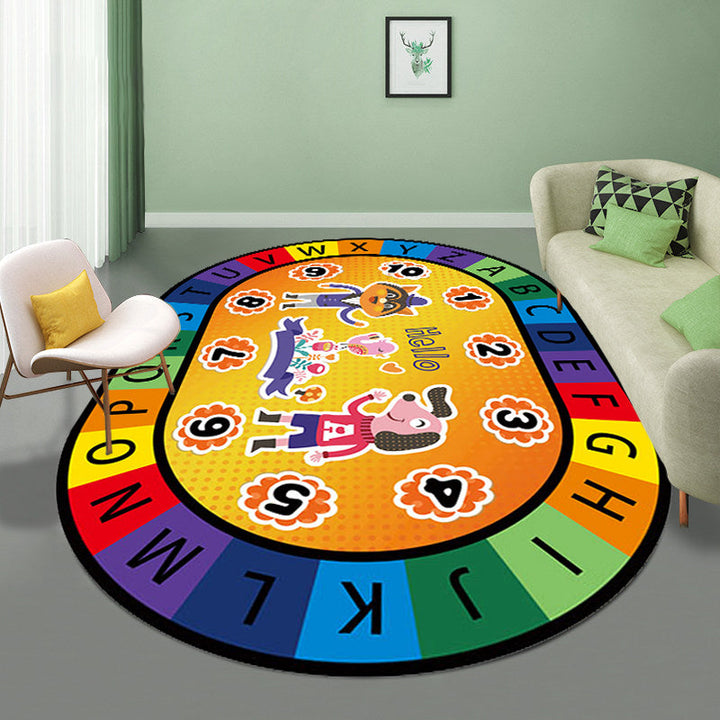 Lisslune | Stylish Letters and Animals Carpet Multi-Colored Cartoon Carpet Synthetic Non-Slip Educational Carpet