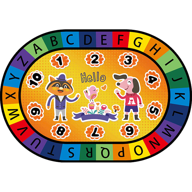 Lisslune | Stylish Letters and Animals Carpet Multi-Colored Cartoon Carpet Synthetic Non-Slip Educational Carpet