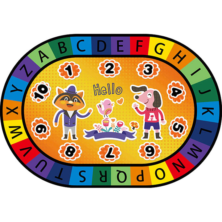 Lisslune | Stylish Letters and Animals Carpet Multi-Colored Cartoon Carpet Synthetic Non-Slip Educational Carpet