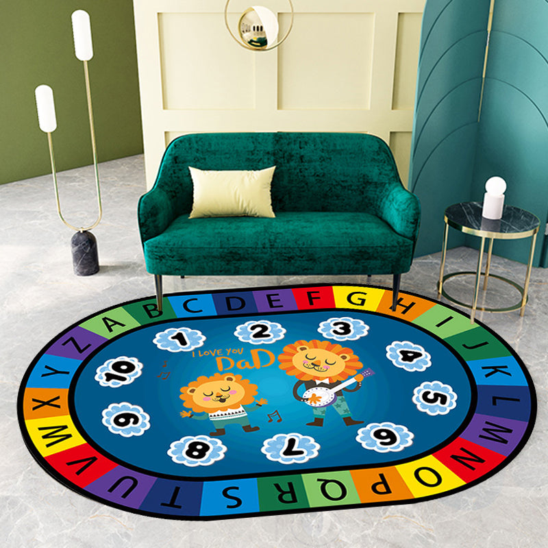 Lisslune | Stylish Letters and Animals Carpet Multi-Colored Cartoon Carpet Synthetic Non-Slip Educational Carpet