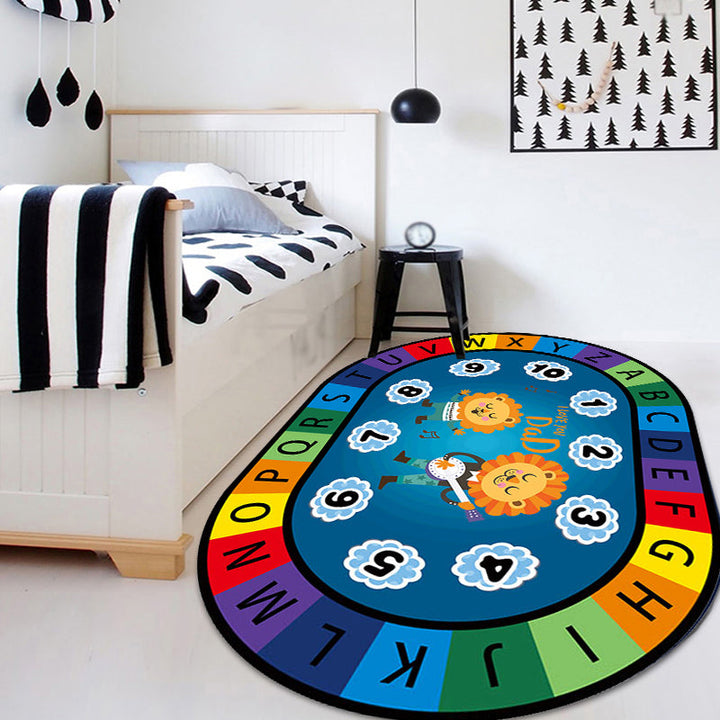 Lisslune | Stylish Letters and Animals Carpet Multi-Colored Cartoon Carpet Synthetic Non-Slip Educational Carpet