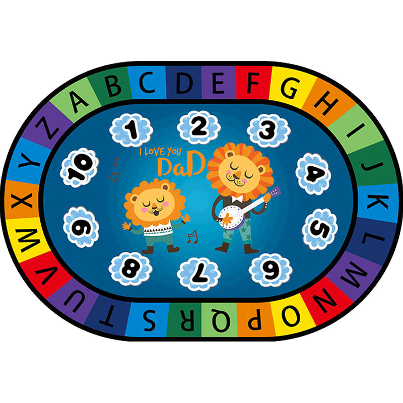 Lisslune | Stylish Letters and Animals Carpet Multi-Colored Cartoon Carpet Synthetic Non-Slip Educational Carpet