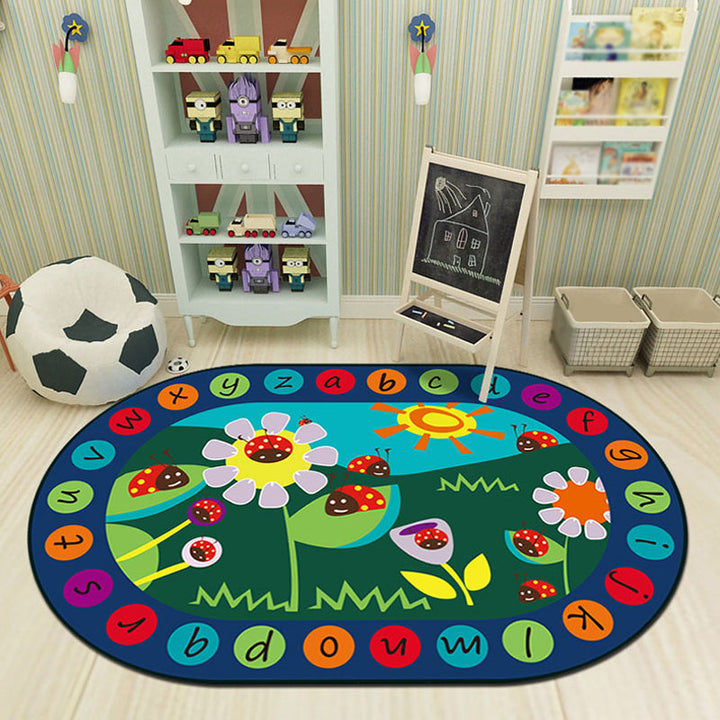 Lisslune | Multicolor Kids Room Carpet Cartoon Alphabet Letters and Numbers Carpet Polyester Pet-Friendly Carpet