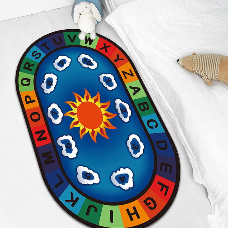 Lisslune | Multicolor Kids Room Carpet Cartoon Alphabet Letters and Numbers Carpet Polyester Pet-Friendly Carpet