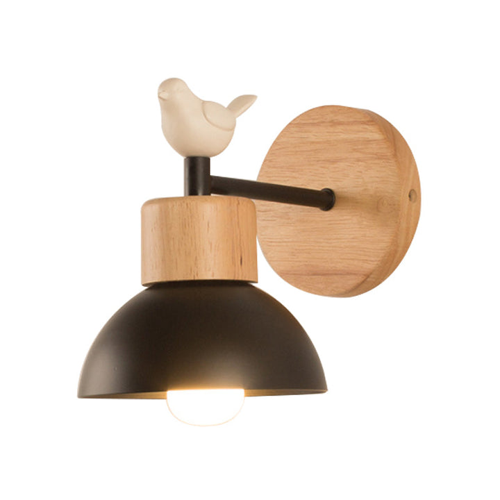 Skørter | Nordic Style Wall Lamp Dome 1 Bulb Metal & Wood Wall Light with Bird for Children's Room