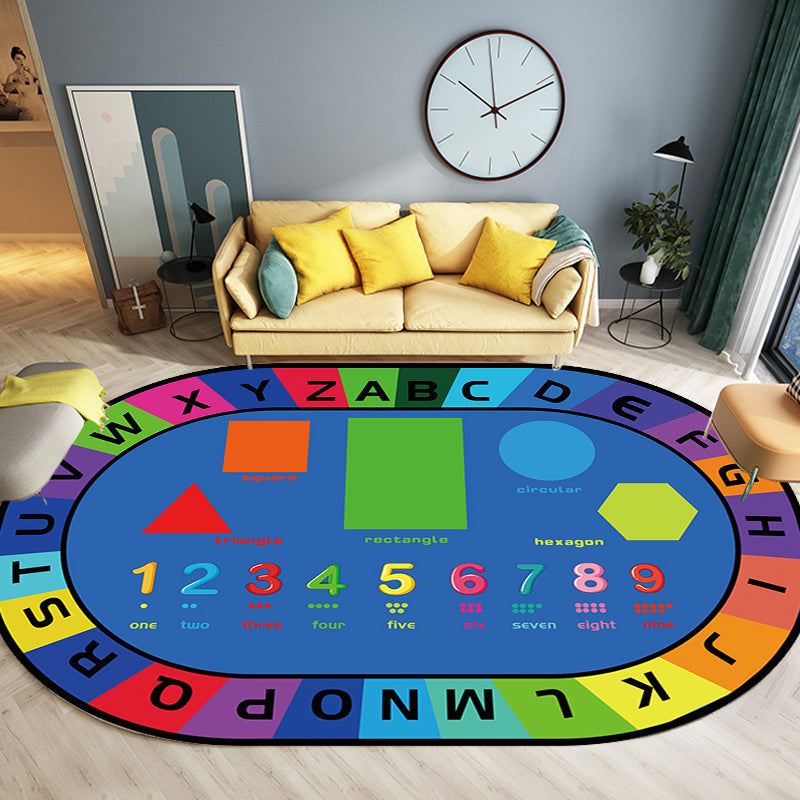 Lisslune | Multicolor Kids Room Carpet Cartoon Alphabet Letters and Numbers Carpet Polyester Pet-Friendly Carpet