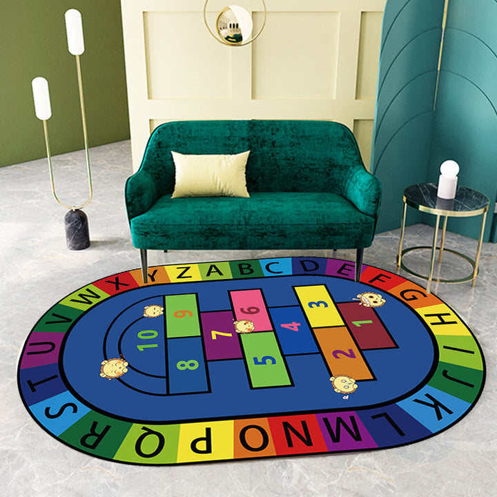 Lisslune | Multicolor Kids Room Carpet Cartoon Alphabet Letters and Numbers Carpet Polyester Pet-Friendly Carpet