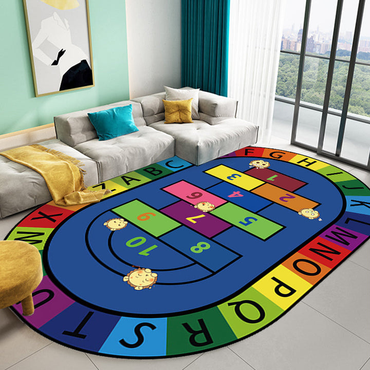 Lisslune | Multicolor Kids Room Carpet Cartoon Alphabet Letters and Numbers Carpet Polyester Pet-Friendly Carpet