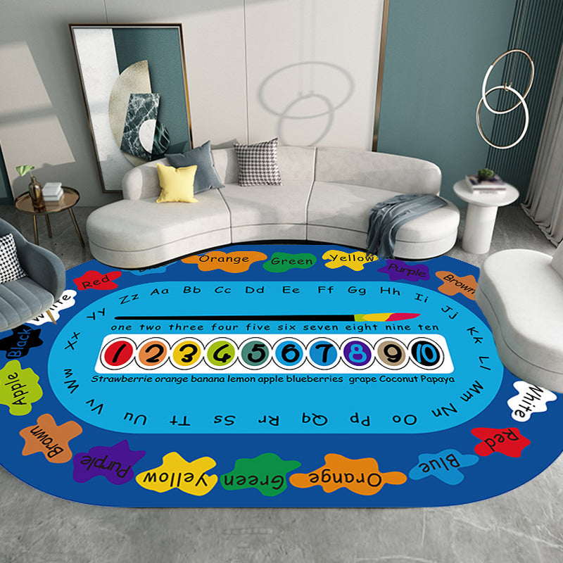 Lisslune | Multicolor Kids Room Carpet Cartoon Alphabet Letters and Numbers Carpet Polyester Pet-Friendly Carpet