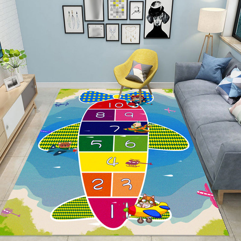 Lisslune | Multicolor Kids Room Carpet Cartoon Alphabet Letters and Numbers Carpet Polyester Pet-Friendly Carpet