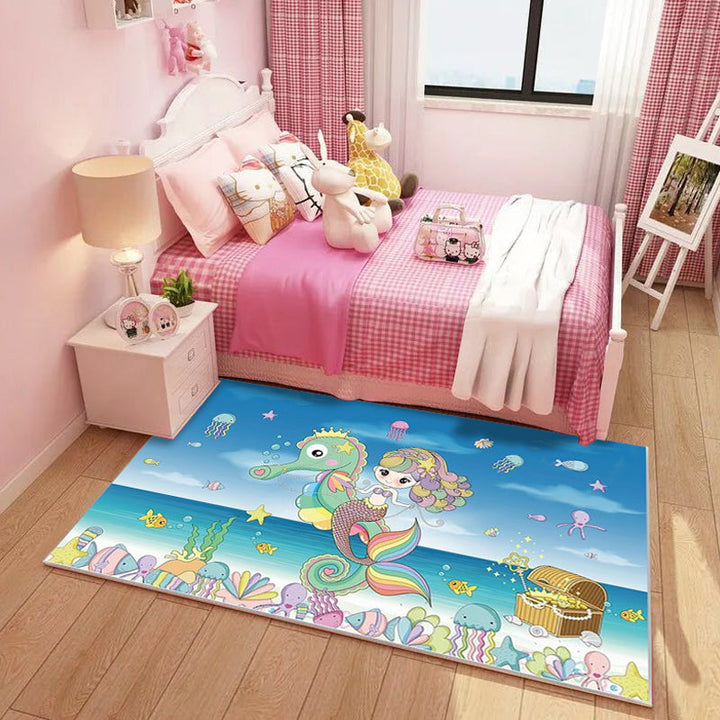 Lisslune | Dreamy Fairy-Tale Area Rug Pastel Color Cartoon Carpet Polypropylene Stain-Resistant Carpet for Kids Room