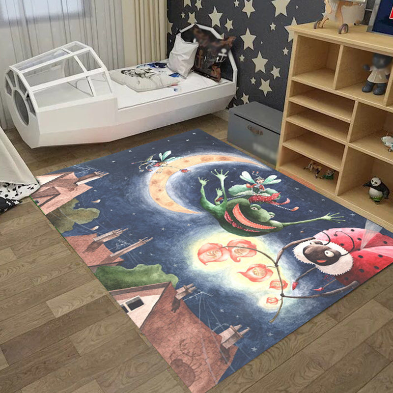 Lisslune | Cool Kids Rug Dark Color Fantasy World Area Rug Non-Slip Backing Washable Rug for Kids Room