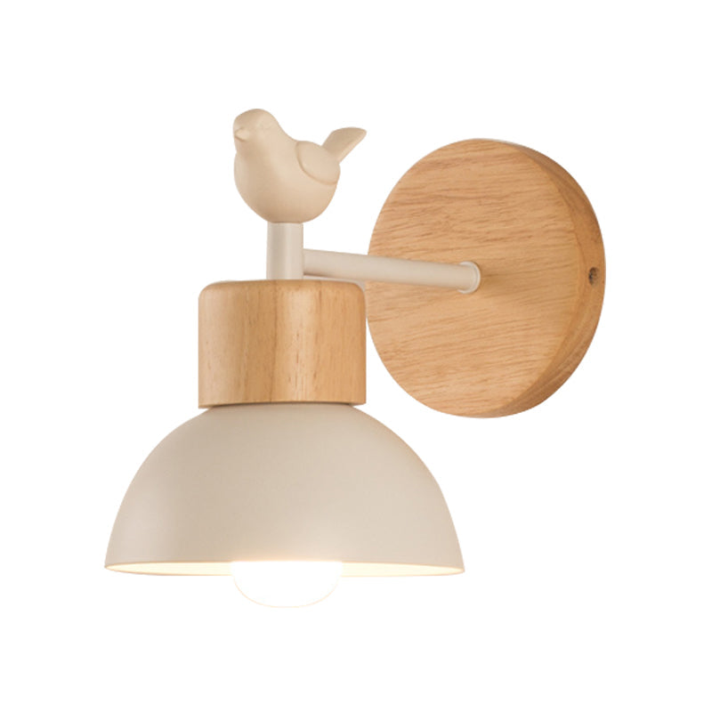 Skørter | Nordic Style Wall Lamp Dome 1 Bulb Metal & Wood Wall Light with Bird for Children's Room