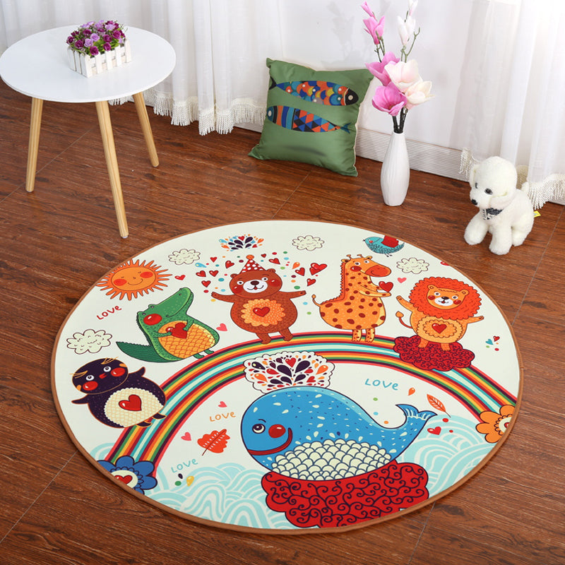 Lisslune | Cartoon Children's Mats Rug Dark Color Animal Land Rug Polyester Pet Friendly Non-Slip Rug