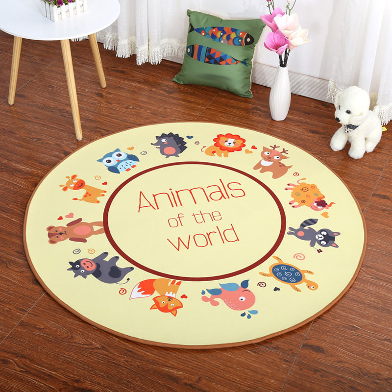 Lisslune | Cartoon Children's Mats Rug Dark Color Animal Land Rug Polyester Pet Friendly Non-Slip Rug