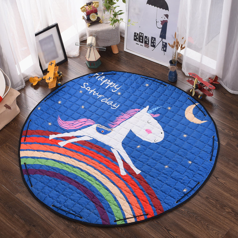 Lisslune | Children’s Animal Play Rug Multicolored Cotton Rug Stain Resistant Pet Friendly Rug for Children's Room