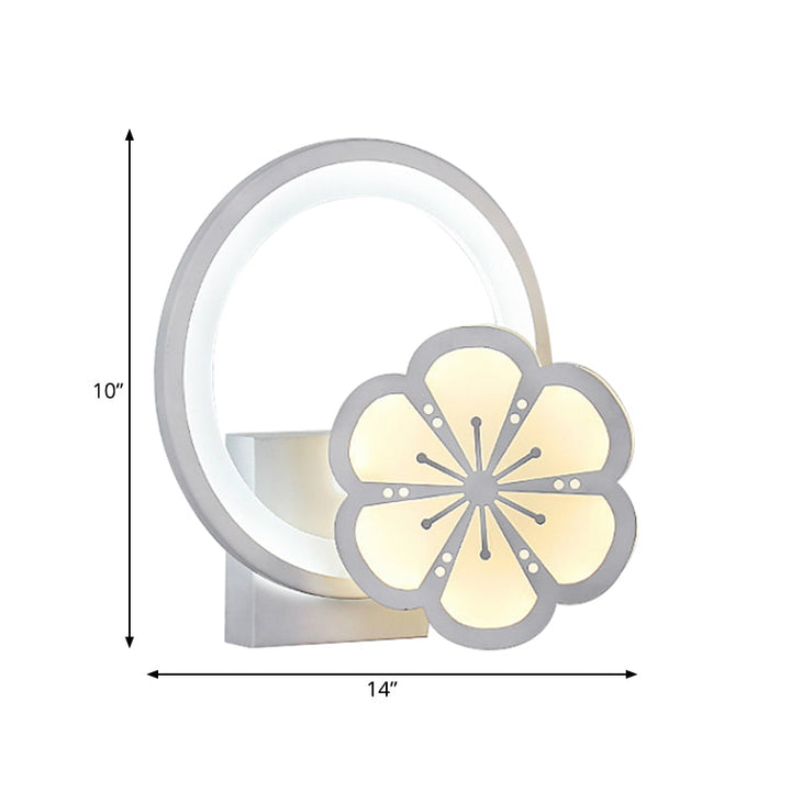 Skørter | Acrylic Large O Wall Lamp with Flower Adult Bedroom Modern LED Wall Lamp in White