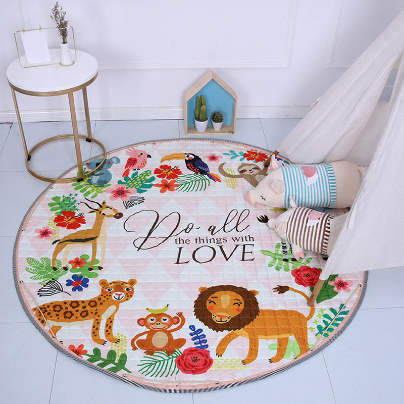 Lisslune | Beautiful cartoon rug for indoors, multicolored animal pattern rug, washable, pet-friendly, non-slip rug for the children's room