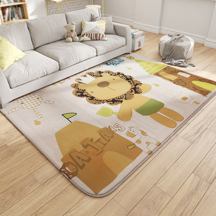 Lisslune | Multicolor Wild Animal Rug with Writings Polyester Cartoon Rug Pet Friendly Non-Slip Mat Rug for Kids Room