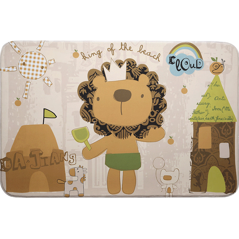 Lisslune | Multicolor Wild Animal Rug with Writings Polyester Cartoon Rug Pet Friendly Non-Slip Mat Rug for Kids Room