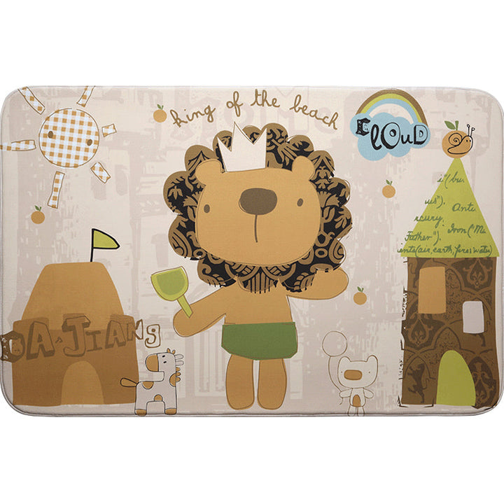 Lisslune | Multicolor Wild Animal Rug with Writings Polyester Cartoon Rug Pet Friendly Non-Slip Mat Rug for Kids Room