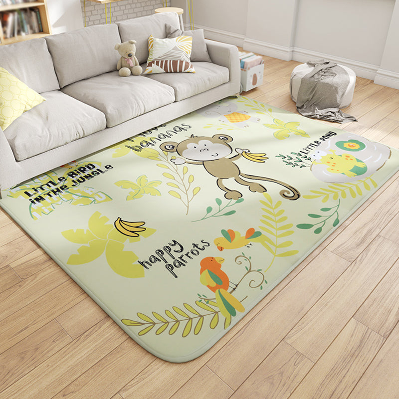 Lisslune | Multicolor Wild Animal Rug with Writings Polyester Cartoon Rug Pet Friendly Non-Slip Mat Rug for Kids Room