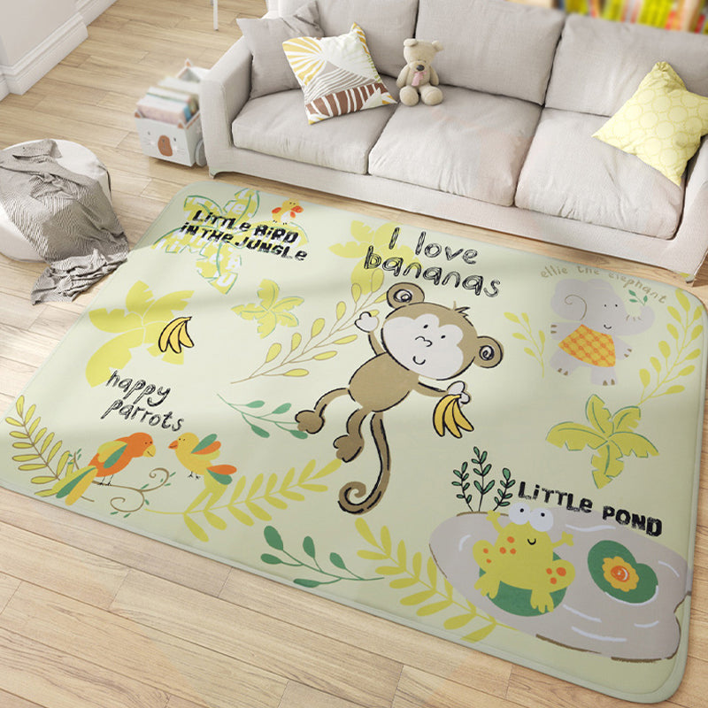 Lisslune | Multicolor Wild Animal Rug with Writings Polyester Cartoon Rug Pet Friendly Non-Slip Mat Rug for Kids Room