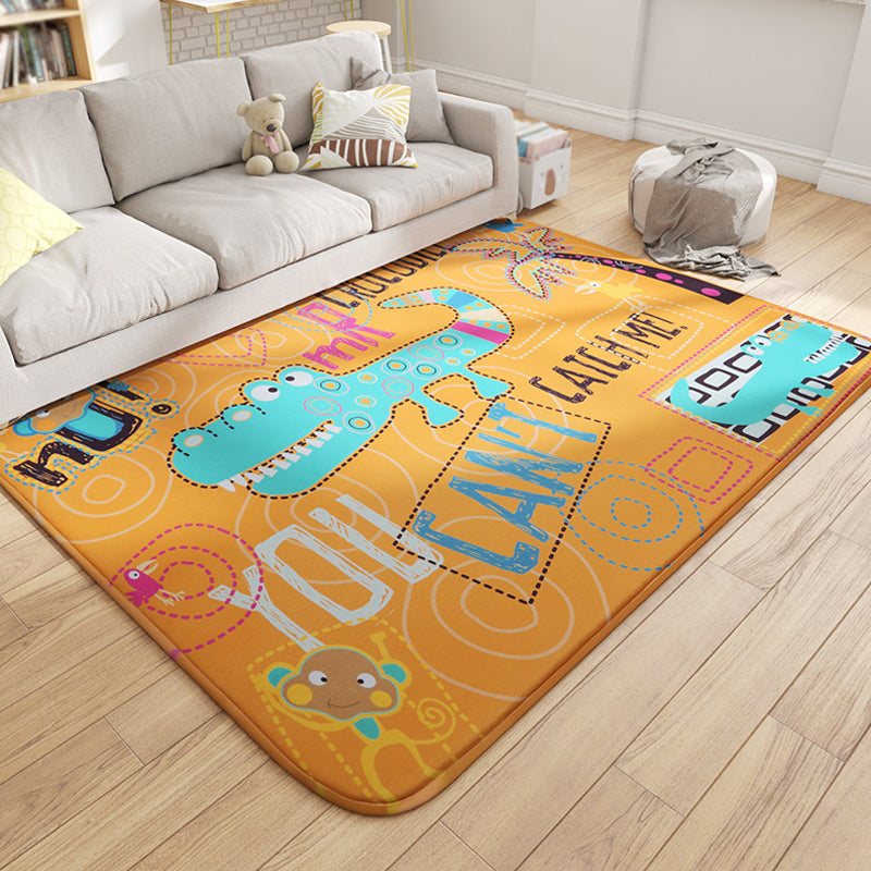Lisslune | Multicolor Wild Animal Rug with Writings Polyester Cartoon Rug Pet Friendly Non-Slip Mat Rug for Kids Room