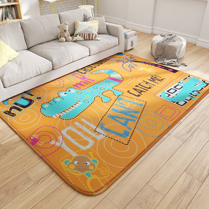 Lisslune | Multicolor Wild Animal Rug with Writings Polyester Cartoon Rug Pet Friendly Non-Slip Mat Rug for Kids Room