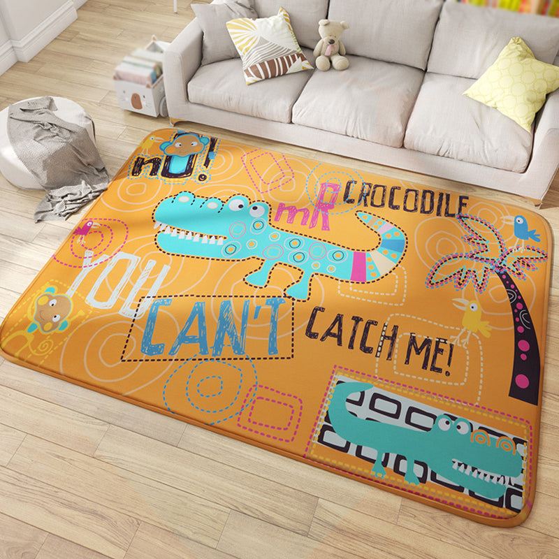 Lisslune | Multicolor Wild Animal Rug with Writings Polyester Cartoon Rug Pet Friendly Non-Slip Mat Rug for Kids Room