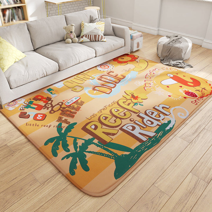 Lisslune | Multicolor Wild Animal Rug with Writings Polyester Cartoon Rug Pet Friendly Non-Slip Mat Rug for Kids Room
