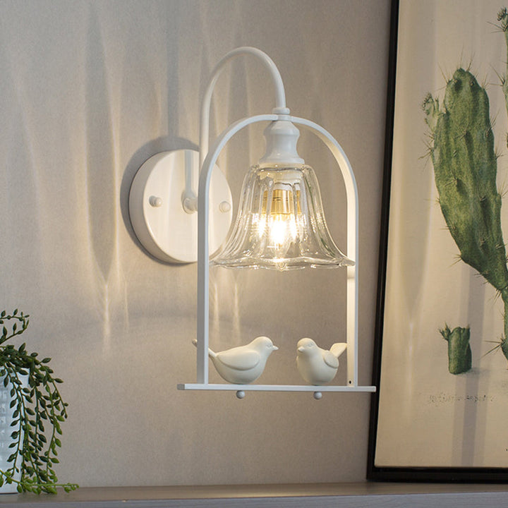 Skørter | Creative Bell Wall Lamp with Bird Decor 1 Light Transparent Glass LED Wall Light for Balcony